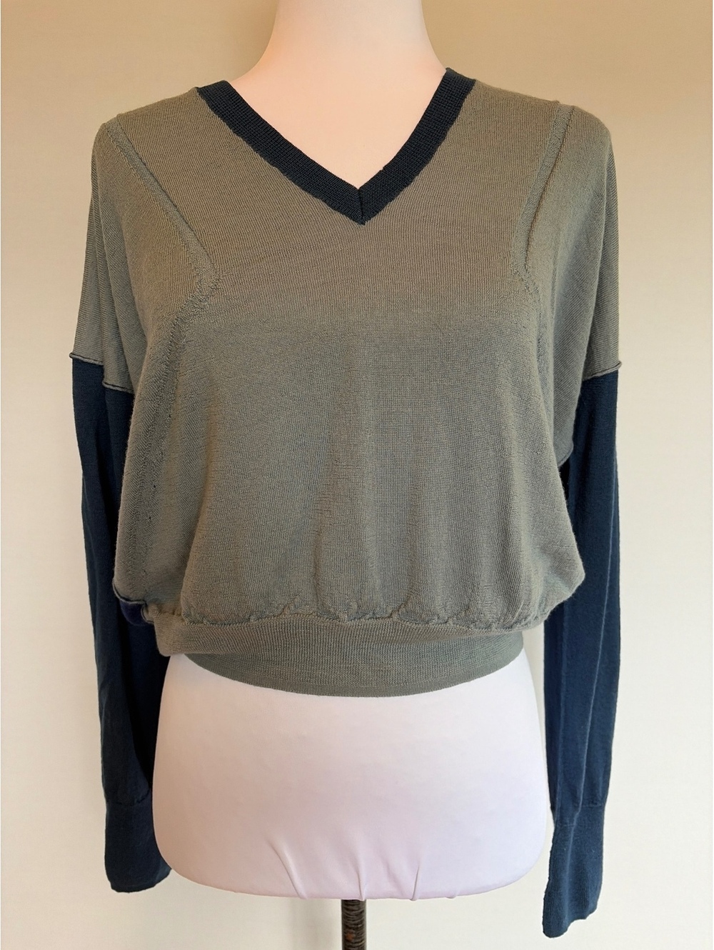 Rag & Bone Jean Blue Slate Gray Colorblock V Neck Sweater S Urban Casual Modern